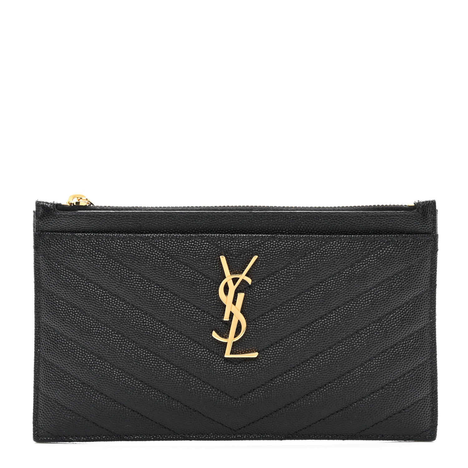 Saint Laurent Grain De Poudre Chevron Monogram Bill Pouch Black 1 of 8