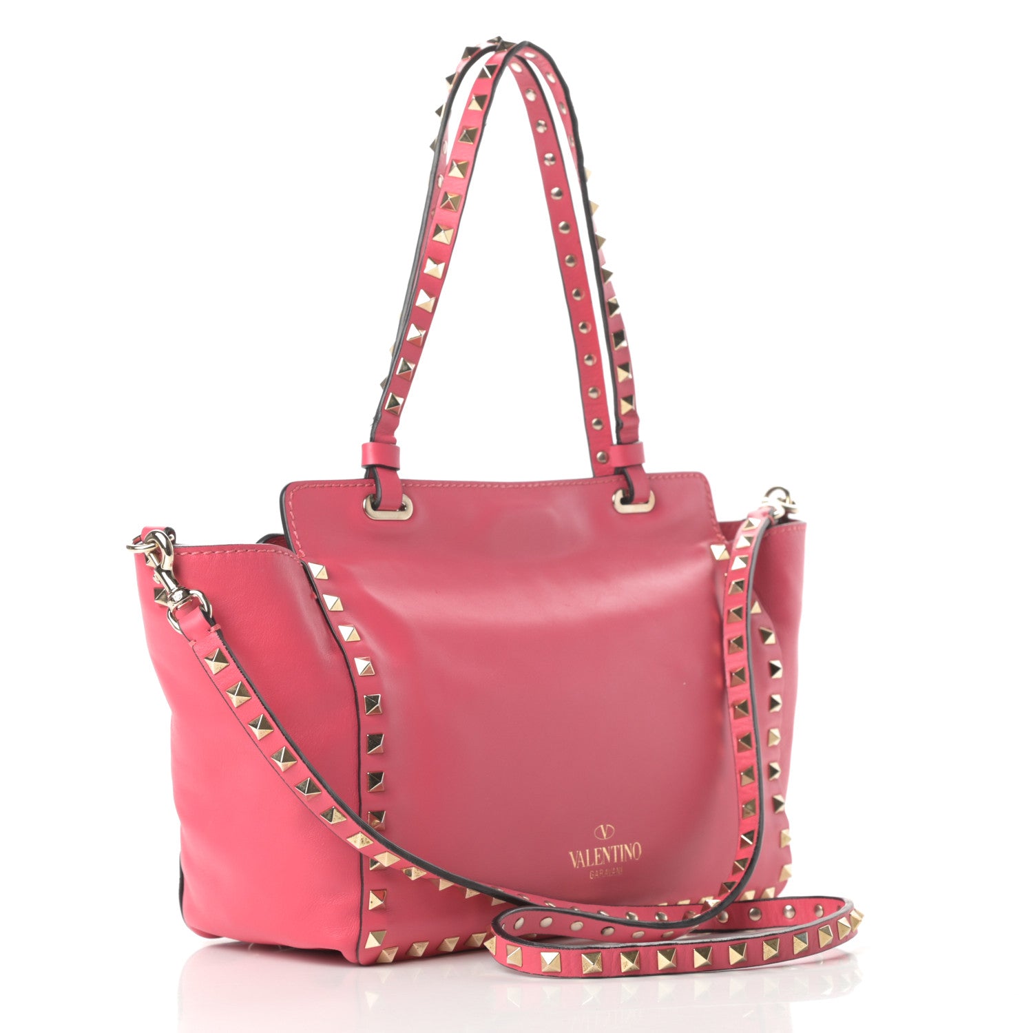 Valentino Garavani Vitello Small Rockstud Tote Deep Rose 3 of 15