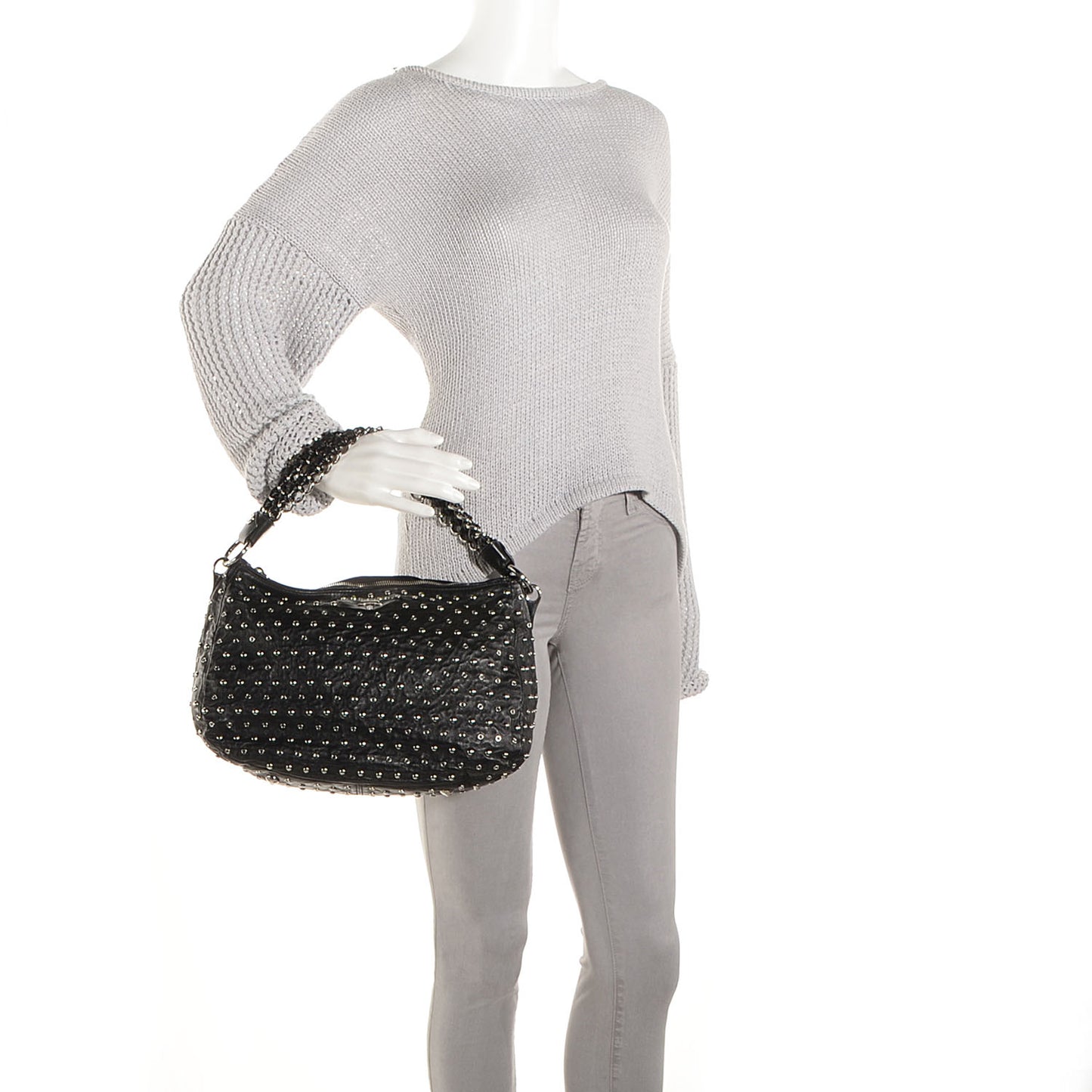 Nappa Antique Studded Shoulder Bag Nero Black