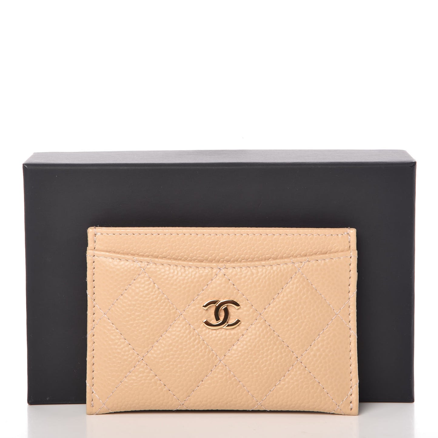 Caviar Quilted Card Holder Beige
