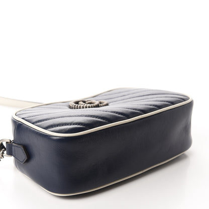 Gucci Vintage Effect Calfskin Matelasse Diagonal Small Torchon GG Marmont Chain Shoulder Bag Blue Agata Mystic White 4 of 11