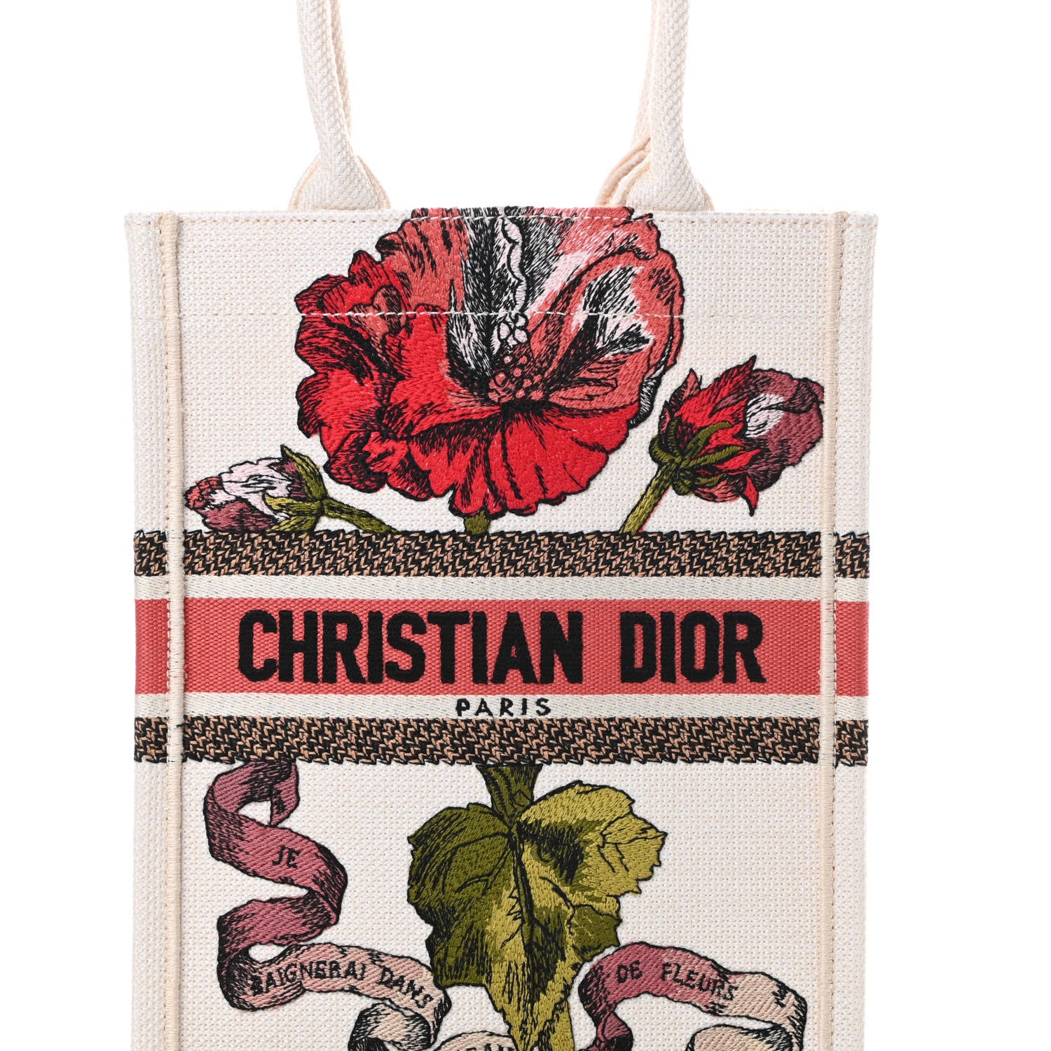 Christian Dior Canvas Embroidered Vertical Fleurs Bibliques Book Tote Latte Multicolor 8 of 10