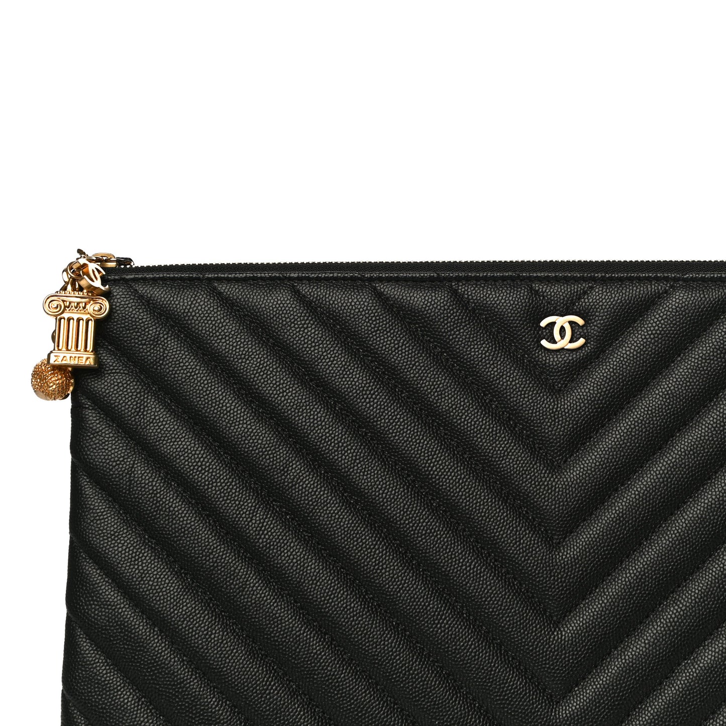 Caviar Chevron Quilted Medium Cosmetic Case Black