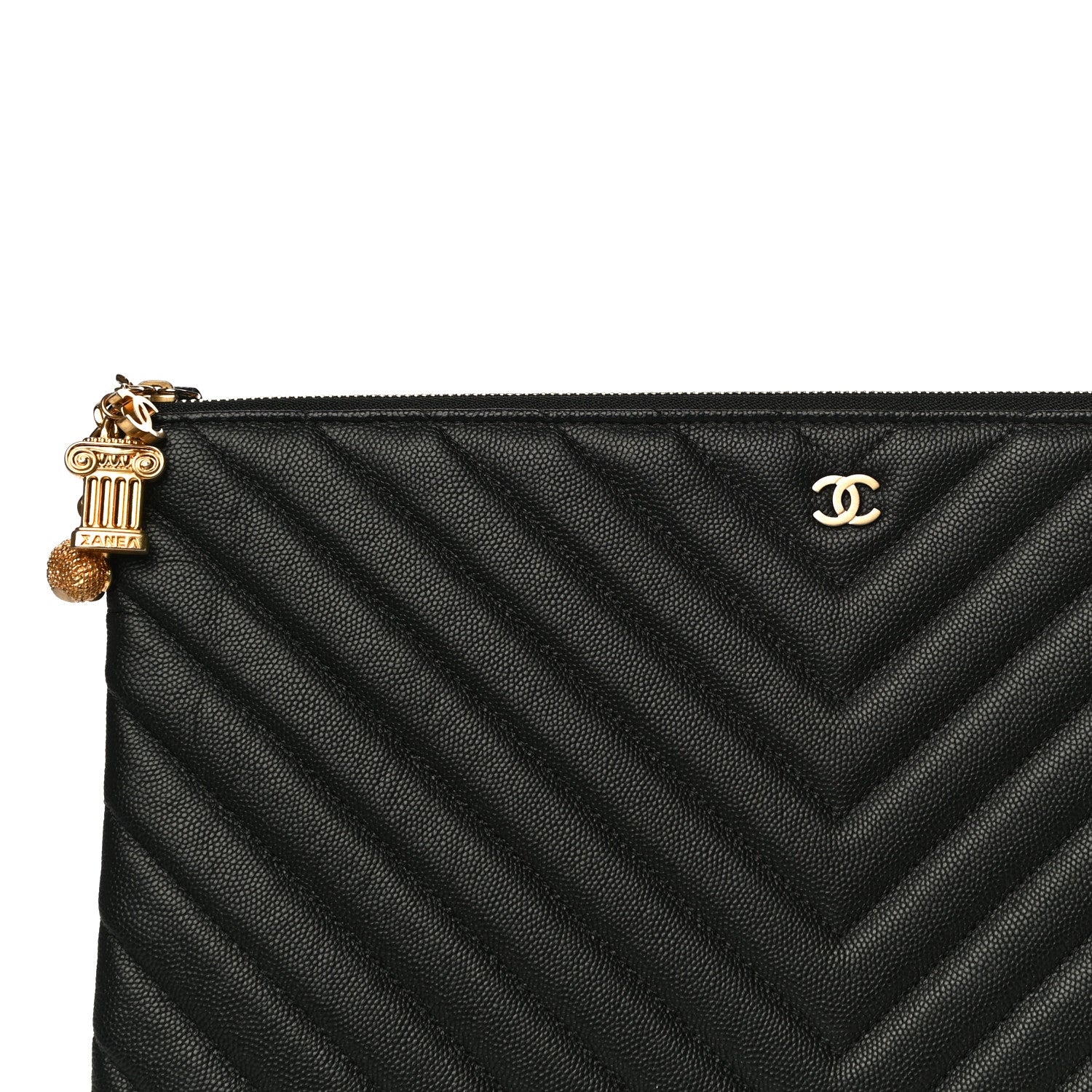 Chanel Caviar Chevron Quilted Medium Cosmetic Case Black 8 of 10