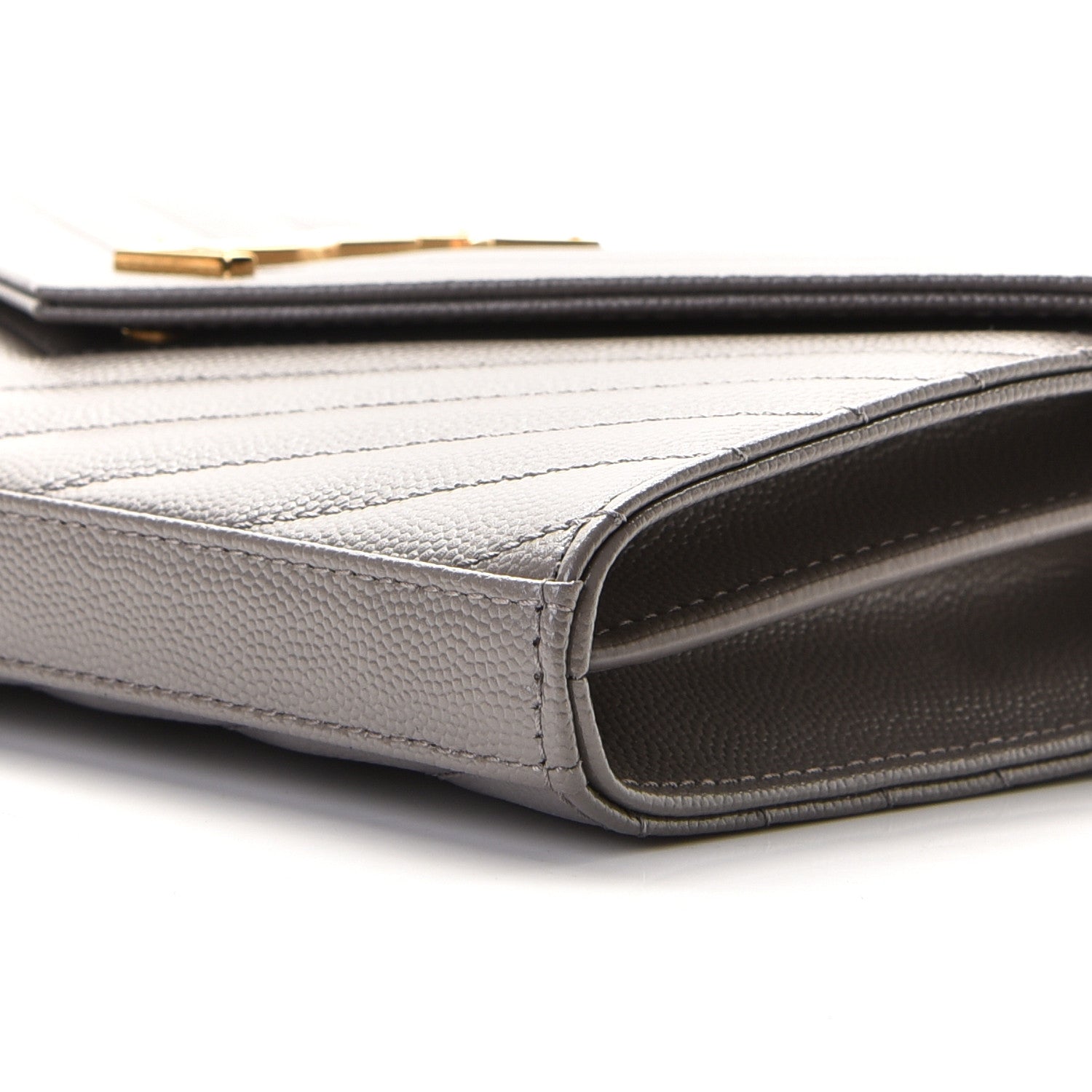 Saint Laurent Grain De Poudre Matelasse Chevron Monogram Chain Wallet Fog 6 of 6