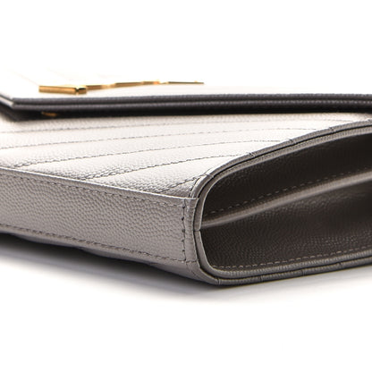 Saint Laurent Grain De Poudre Matelasse Chevron Monogram Chain Wallet Fog 6 of 6