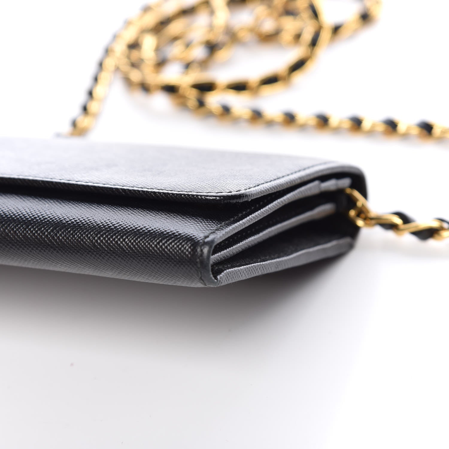 Prada Saffiano Metal Oro Chain Wallet Black 9 of 10