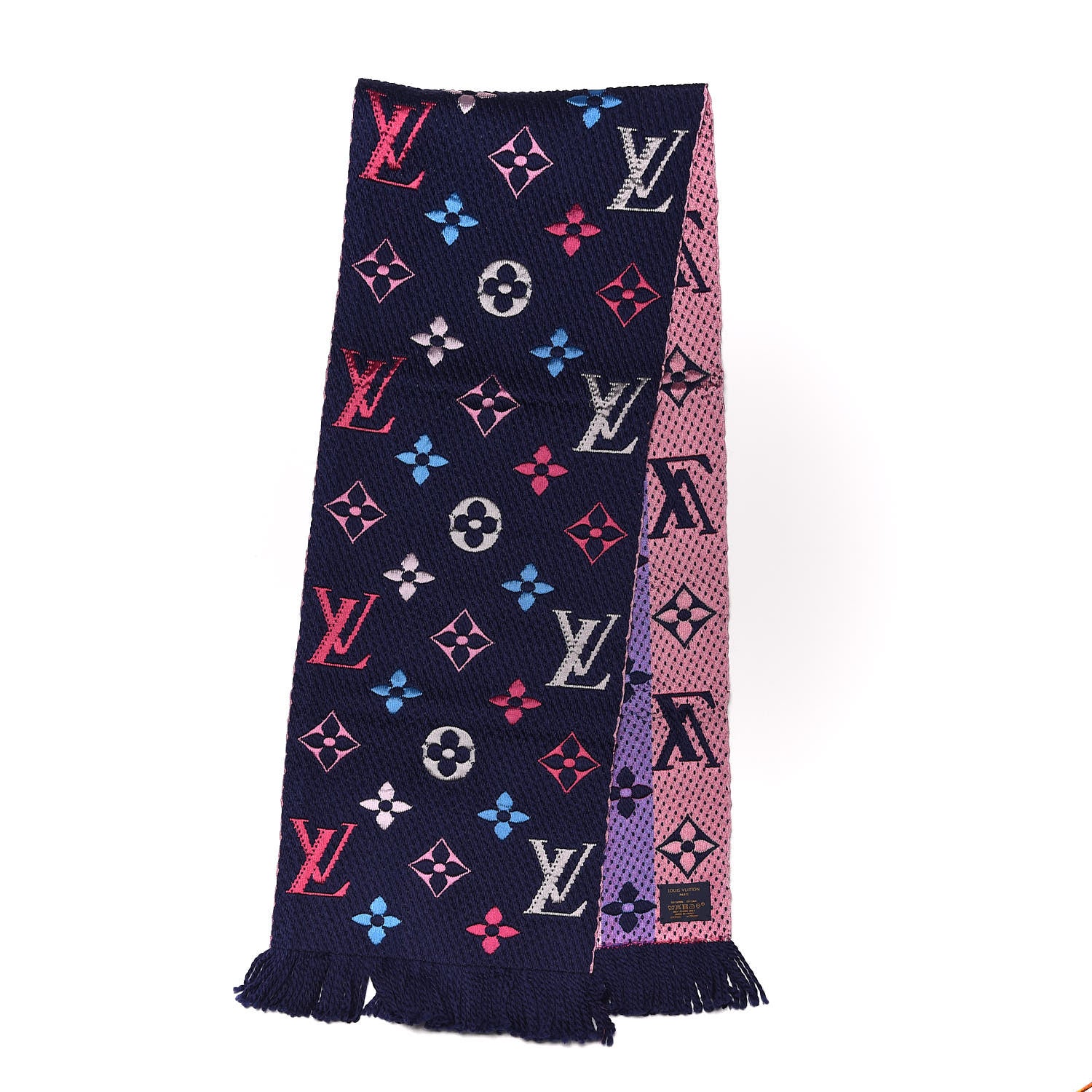 Louis Vuitton Wool Silk Rainbow Logomania Scarf Navy 3 of 3