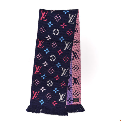 Louis Vuitton Wool Silk Rainbow Logomania Scarf Navy 3 of 3