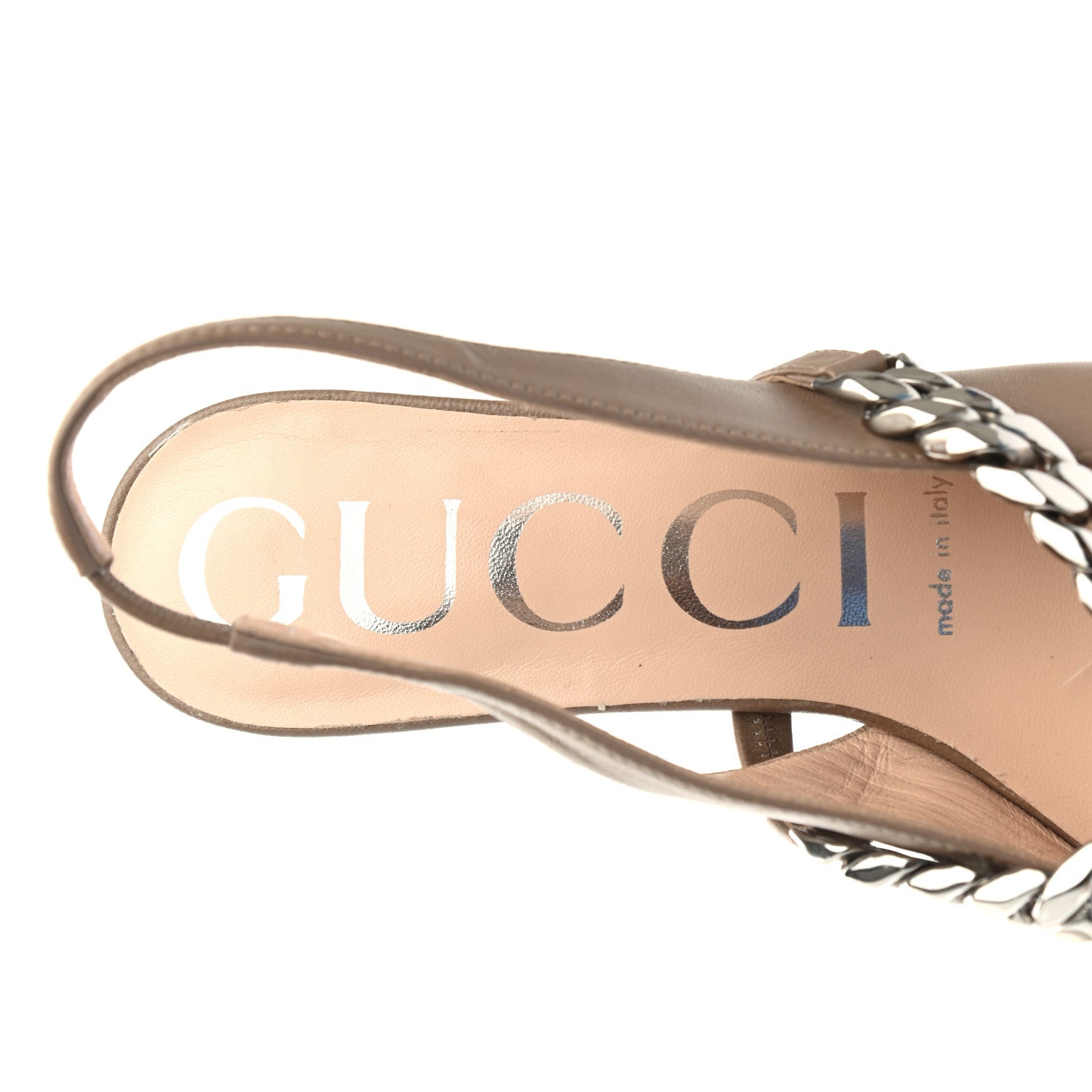 Gucci Nappa Lumiere Horsebit Chain Slingback Pumps 36.5 Mud 7 of 8