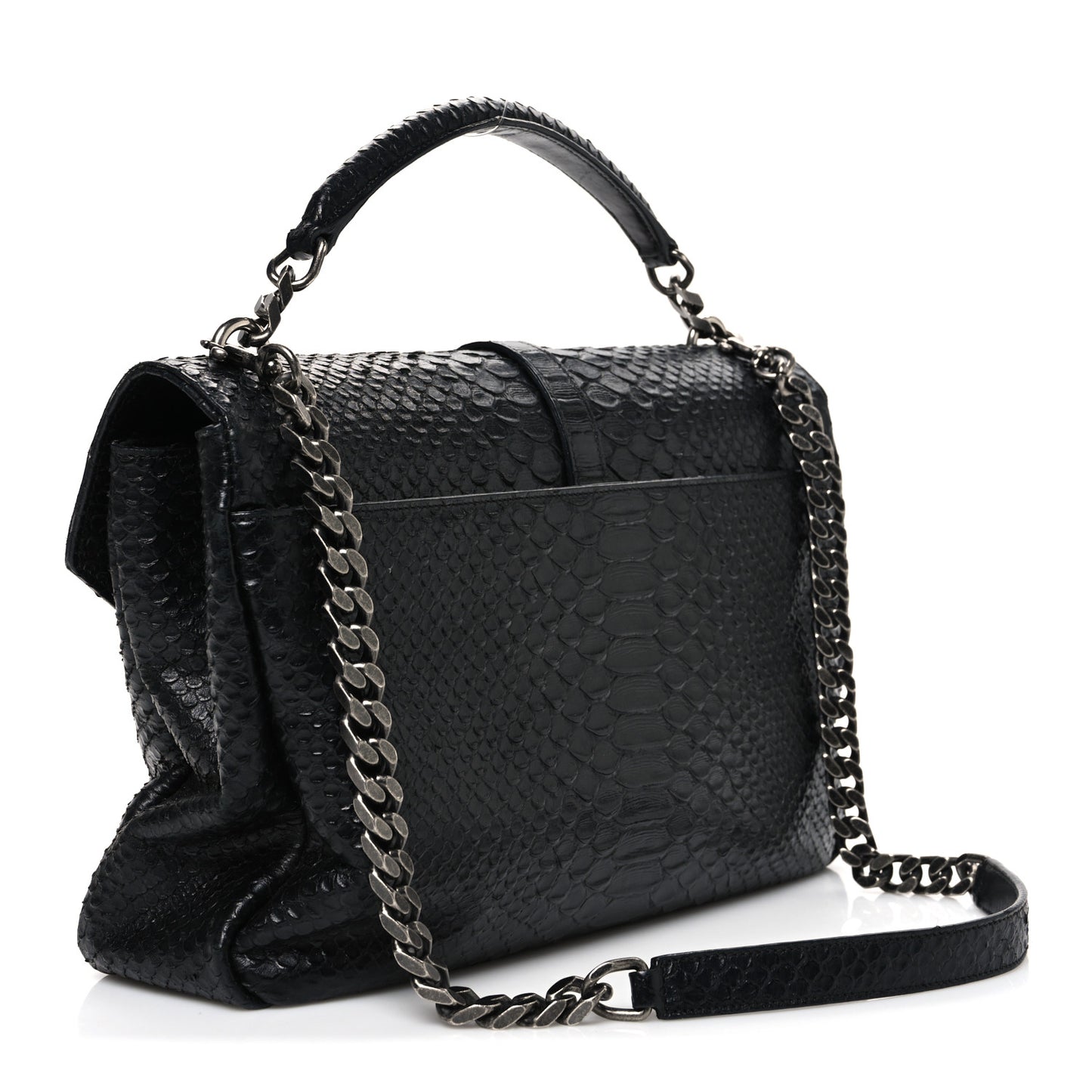 Snake Calfskin Embossed Monogram Large College Satchel Black