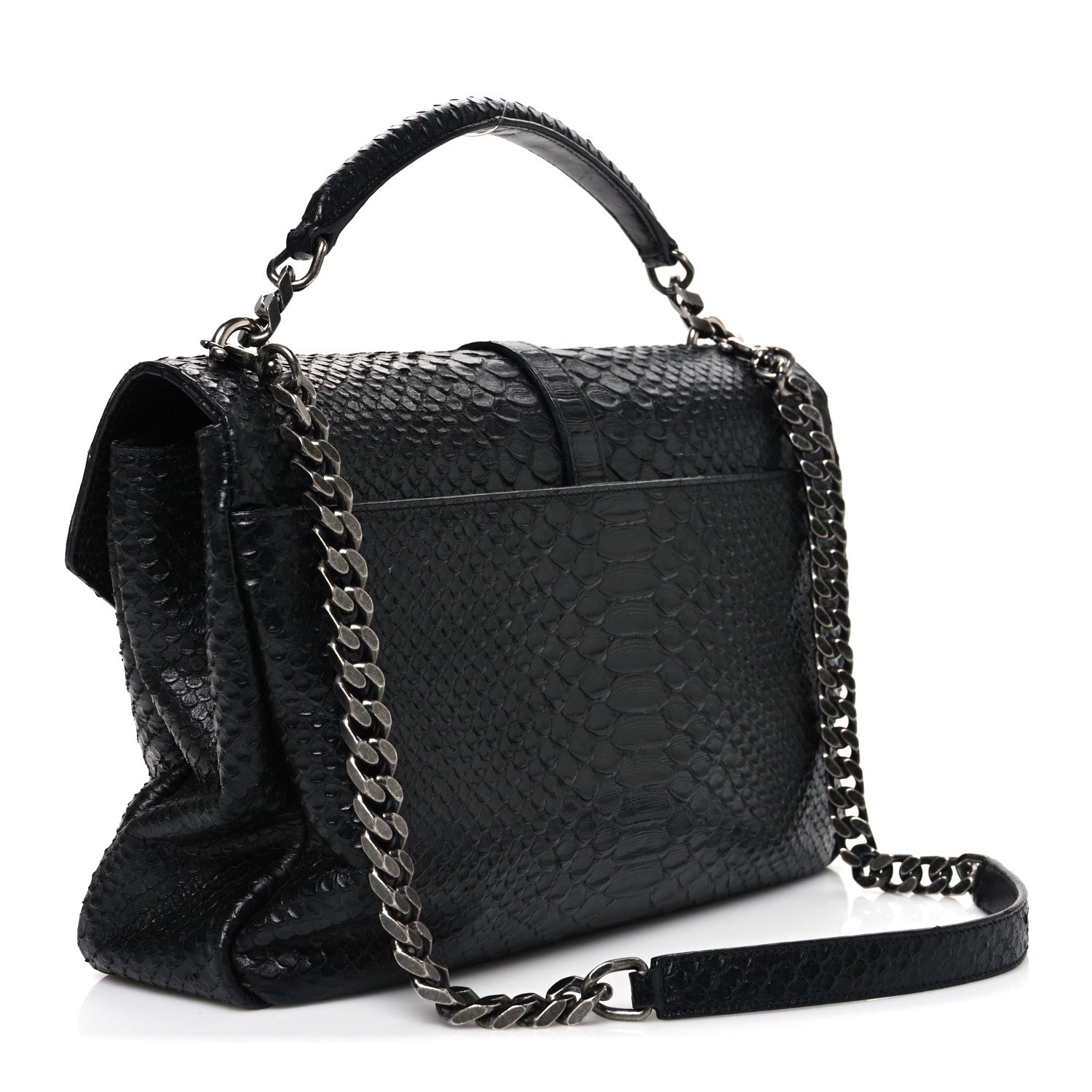 Saint Laurent Snake Calfskin Embossed Monogram Large College Satchel Black 3 of 11
