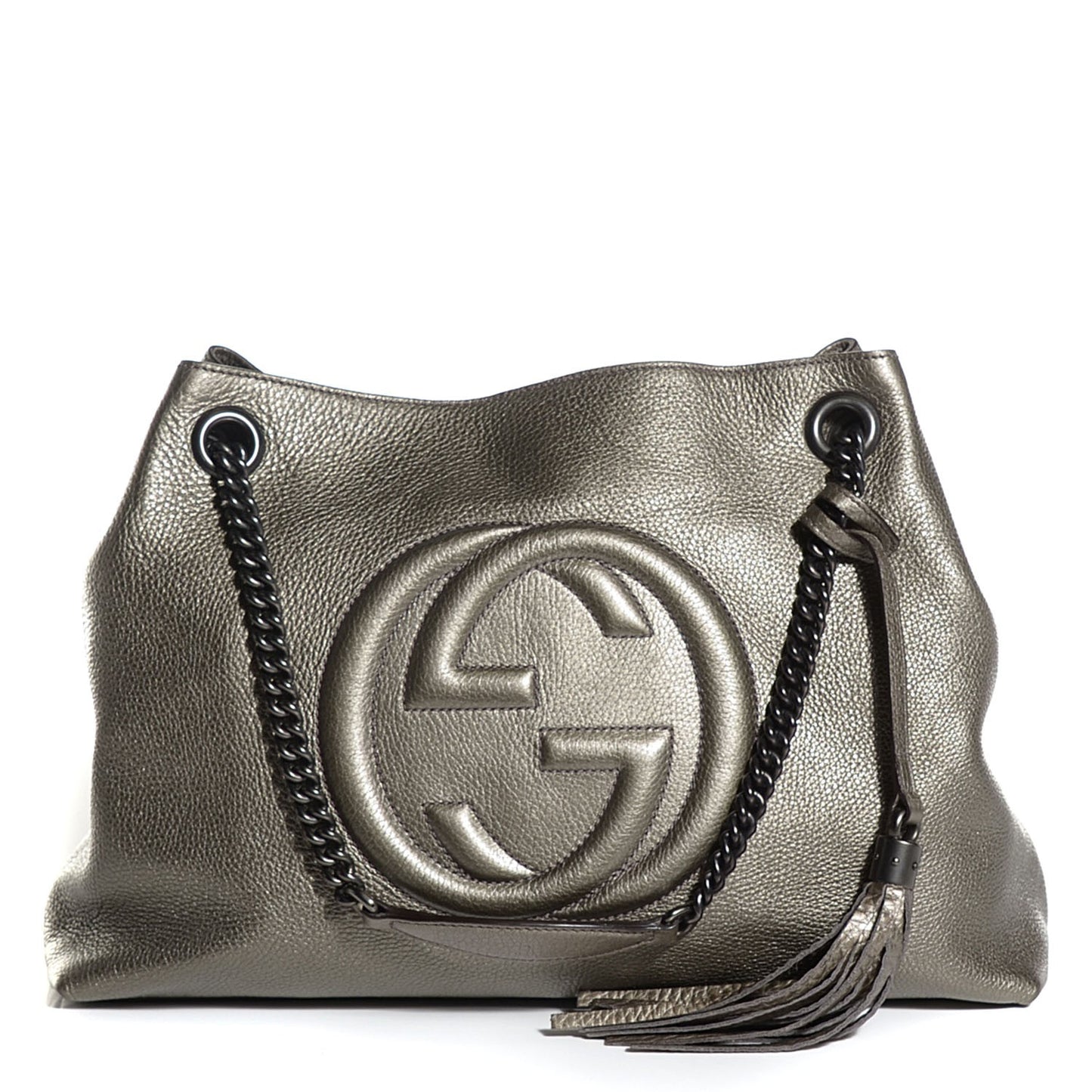 Metallic Pebbled Calfskin Medium Soho Chain Shoulder Bag Sasso