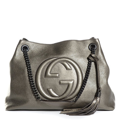 Gucci Metallic Pebbled Calfskin Medium Soho Chain Shoulder Bag Sasso 1 of 7