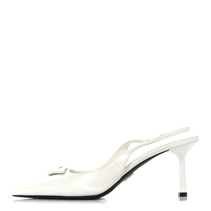 Prada Calfskin Triangle Logo Pointed Toe 75mm Slingback Pumps 38.5 White 1 of 9