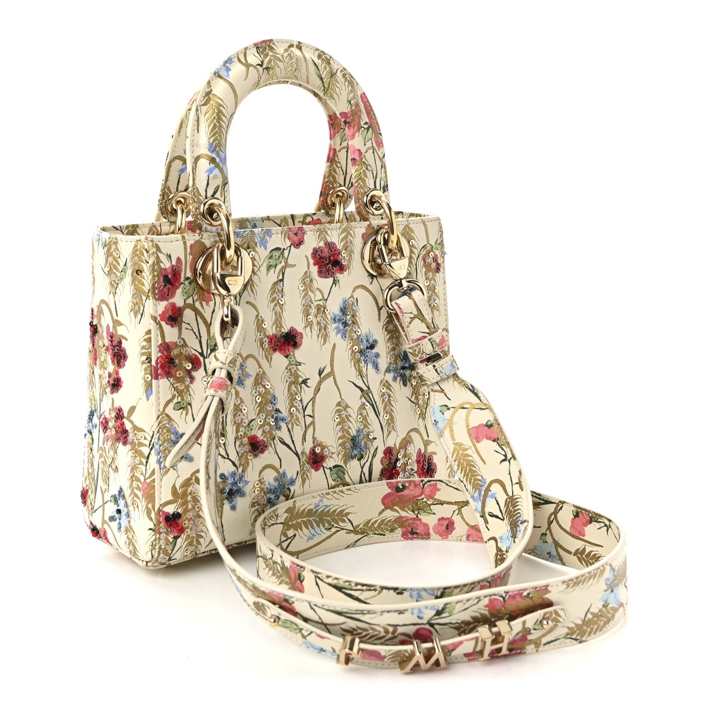 Calfskin Hibiscus Printed Embroidered My ABCDior Lady Dior Beige Multicolor