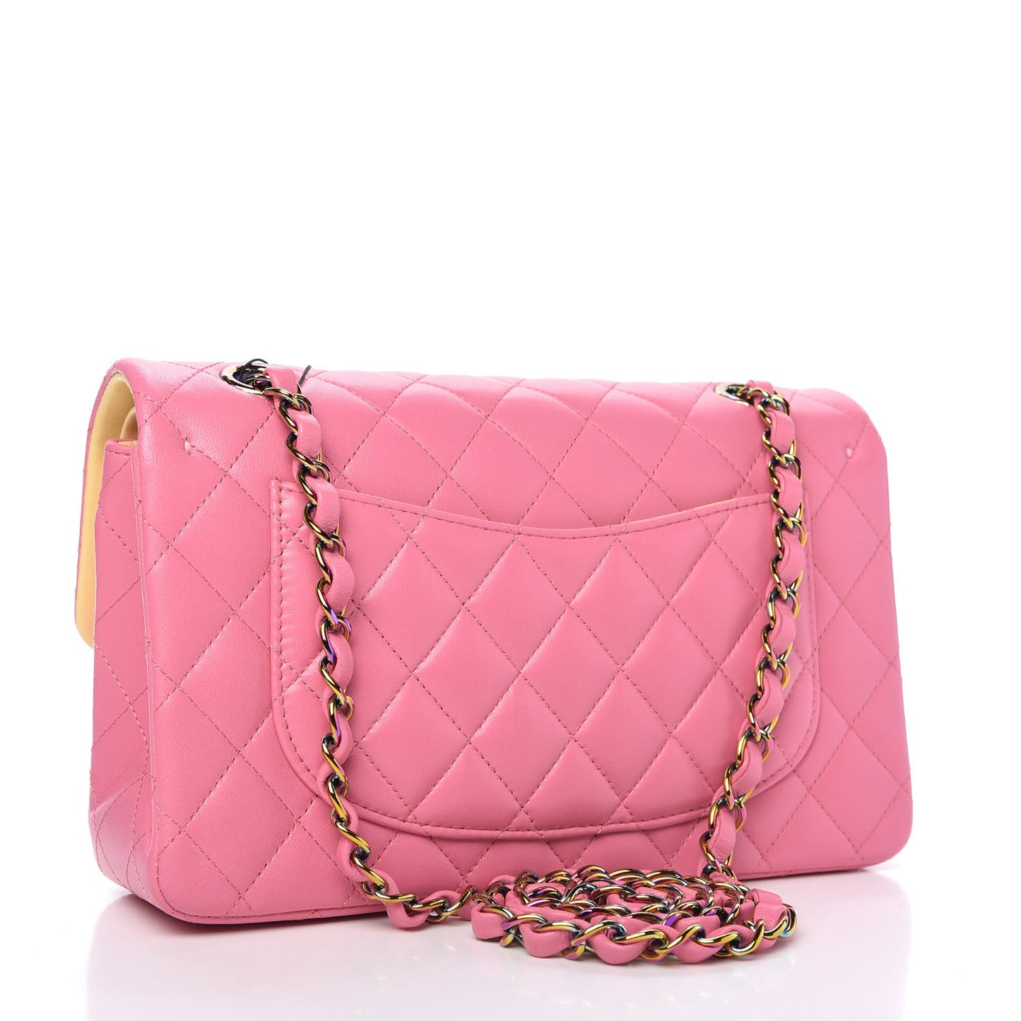 Lambskin Quilted Mini Rectangular Flap Pink Yellow