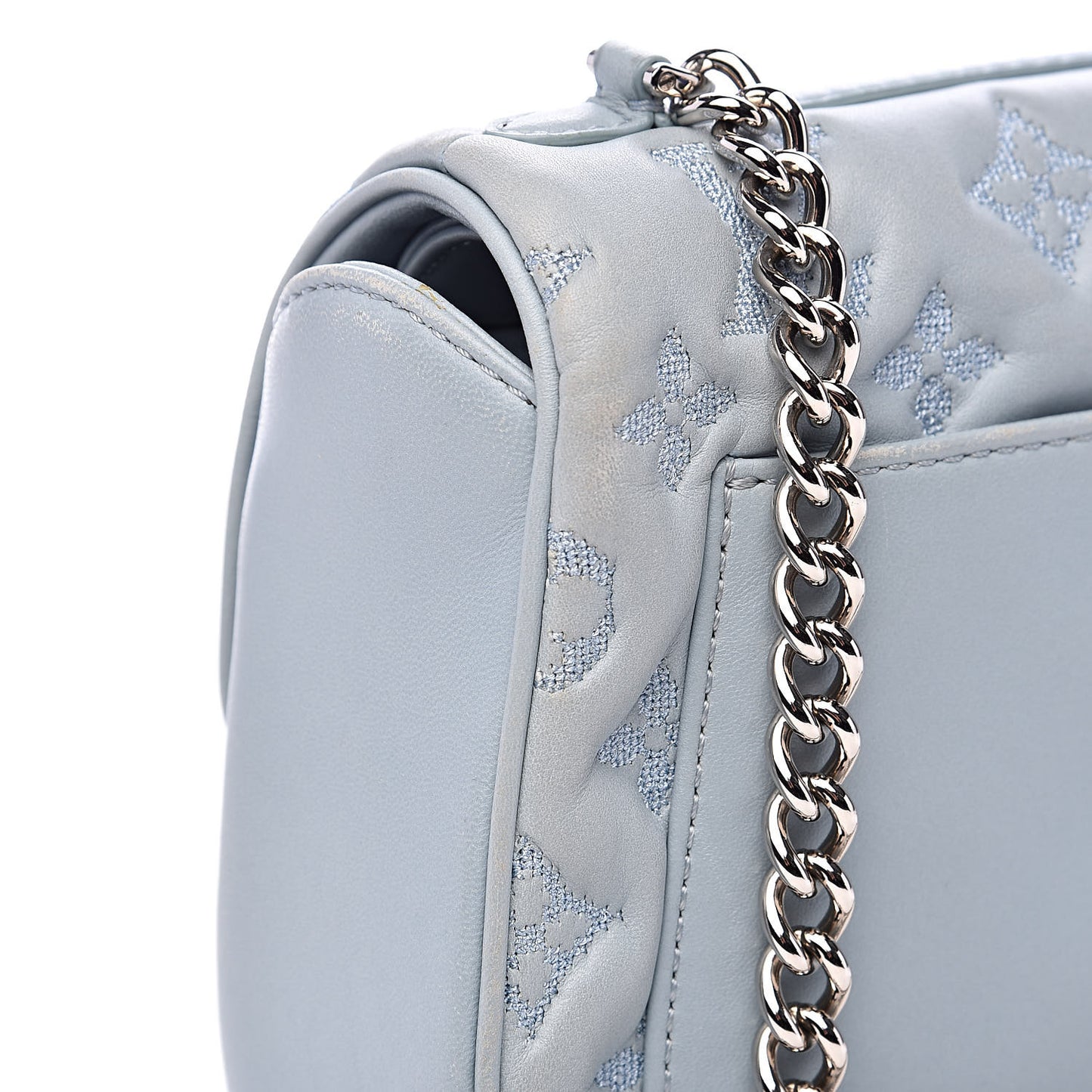 Lambskin Mama Broderie Pochette Blue