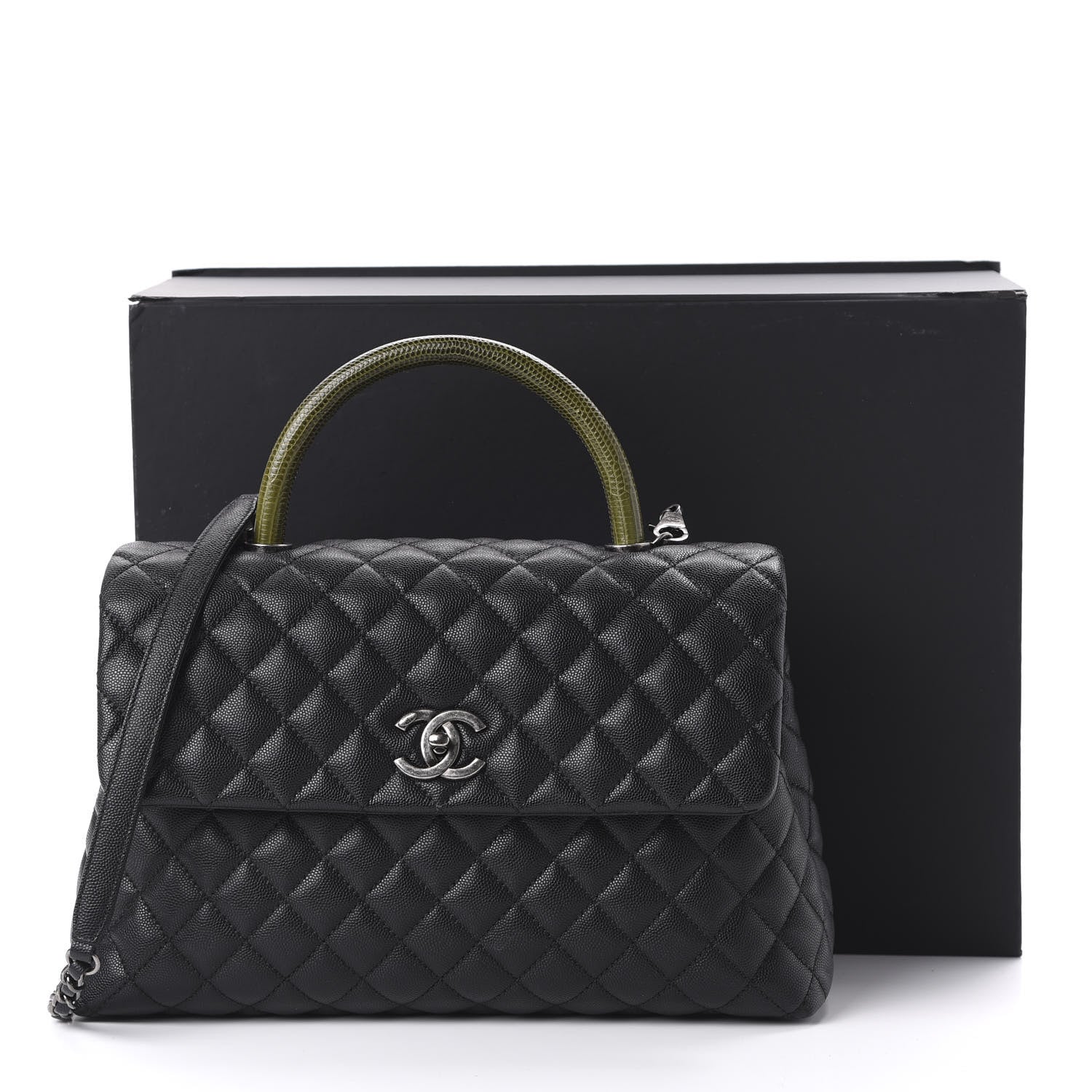 Chanel Caviar Lizard Quilted Medium Coco Handle Flap Black 11 of 11