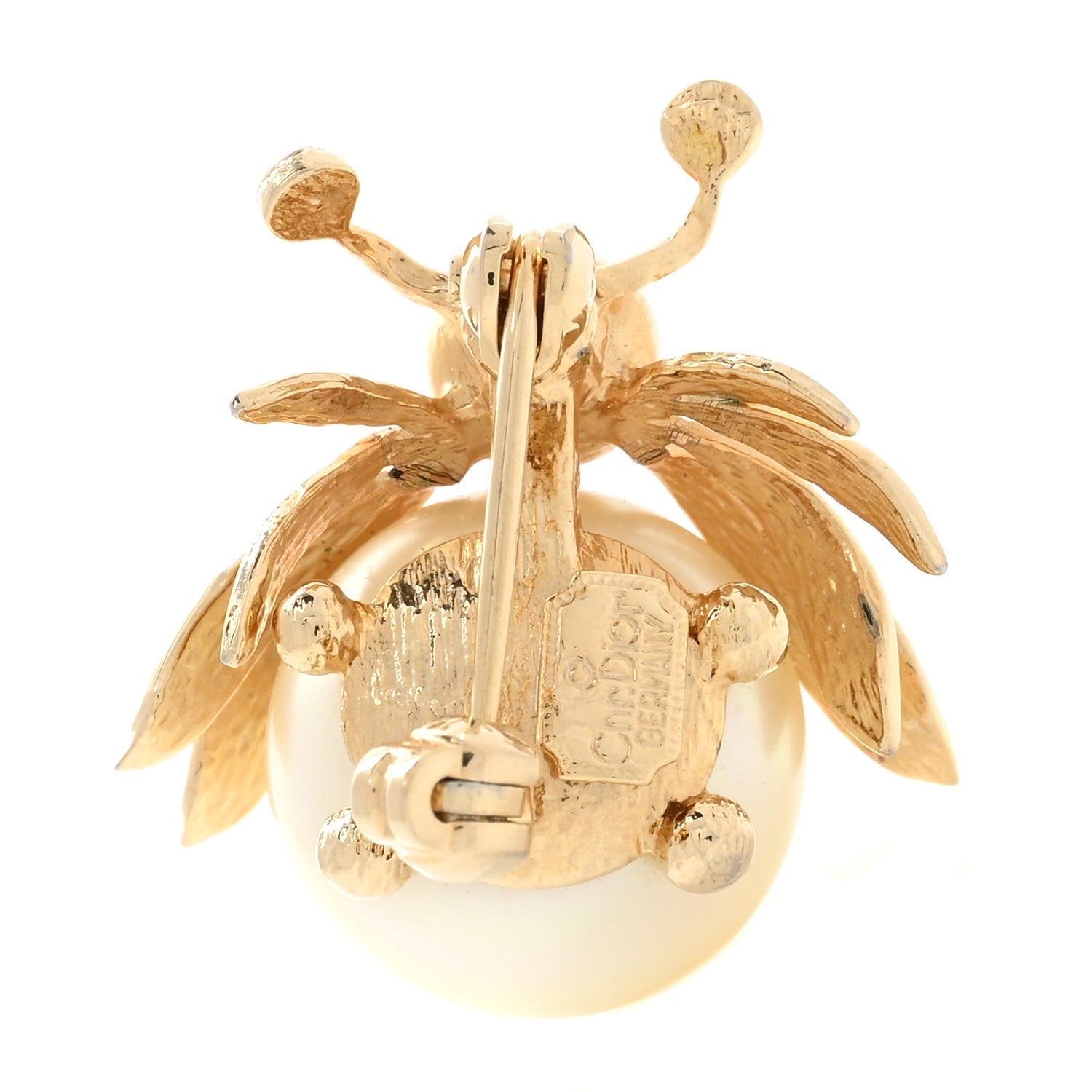 Christian Dior Crystal Pearl Bug Brooch Gold 3 of 6