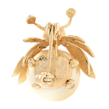 Christian Dior Crystal Pearl Bug Brooch Gold 3 of 6
