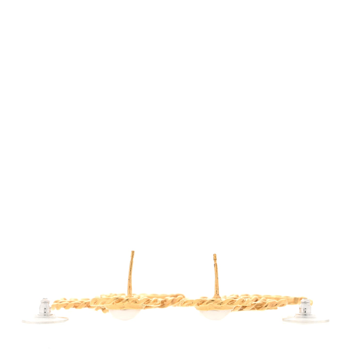 Metal Pearl CC Chain Drop Earrings Gold