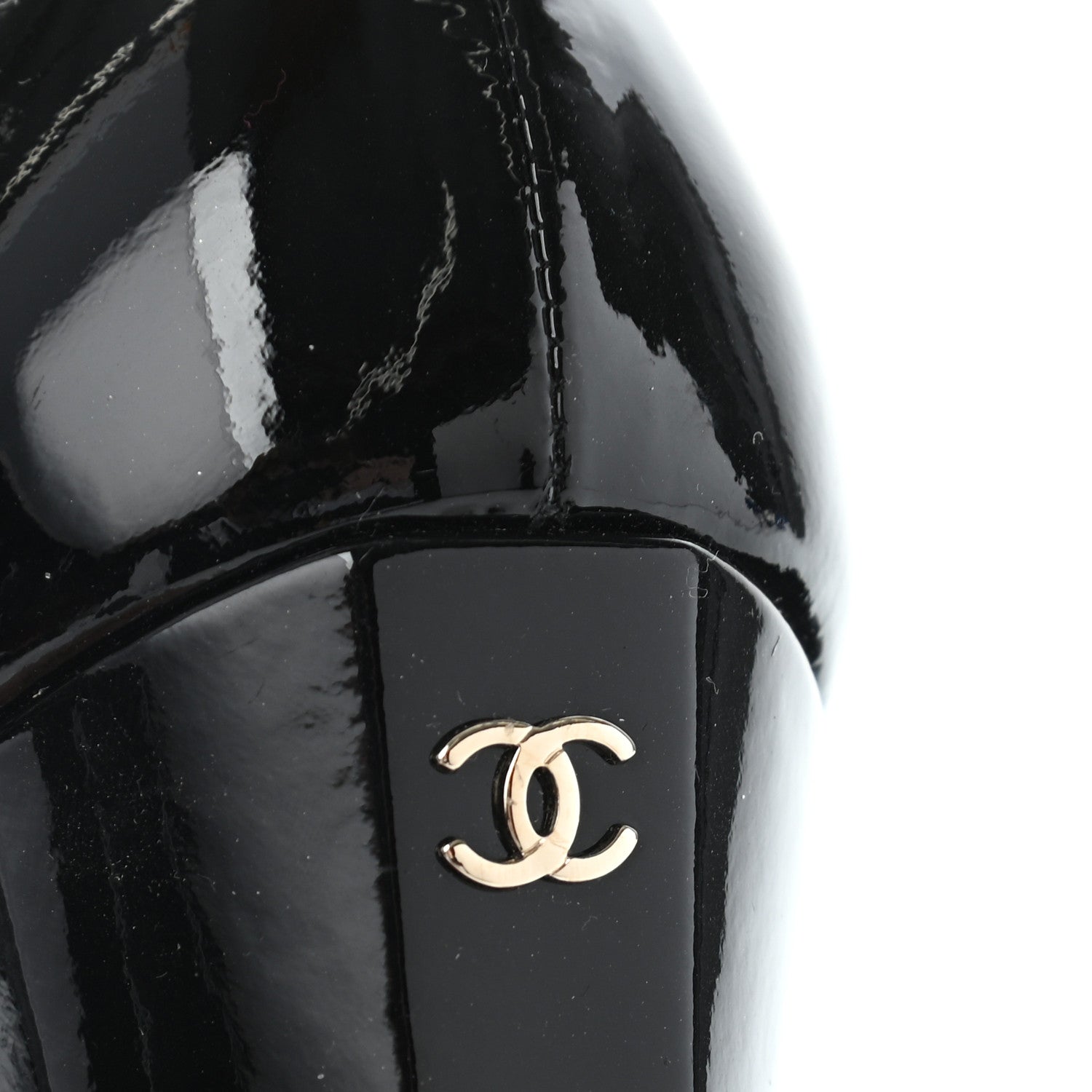 Chanel Patent Camellia CC Cap Toe Pumps 37 Black 8 of 9