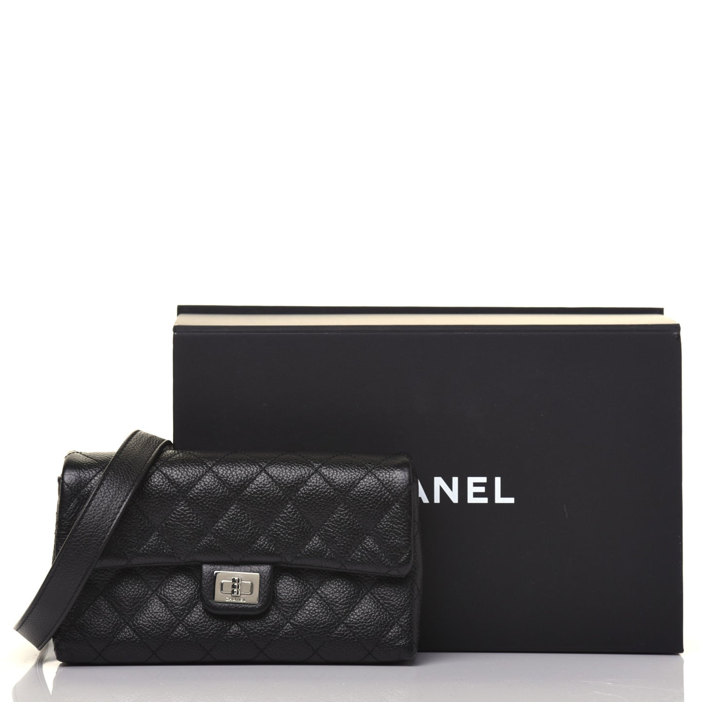 Grained Calfskin Quilted 2.55 Reissue Flap Belt Bag Clutch Black
