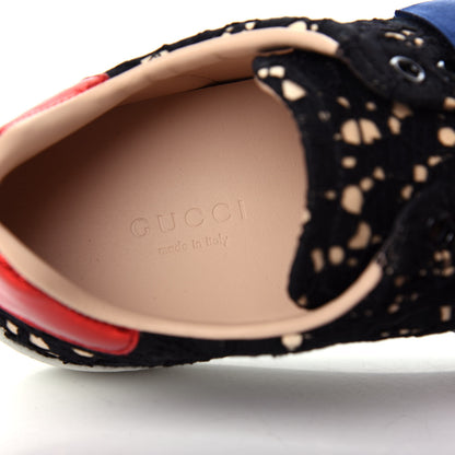 Gucci Lace Crystal Sylvie Web Flower Leaf Womens Ace Sneakers 36 Black Tan Beige 8 of 12