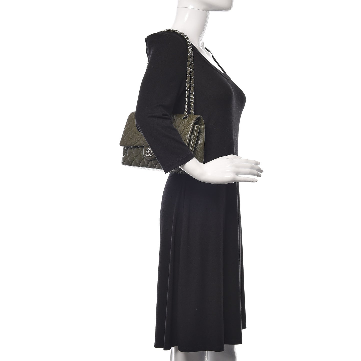 Caviar Quilted Medium Double Flap Dark Green
