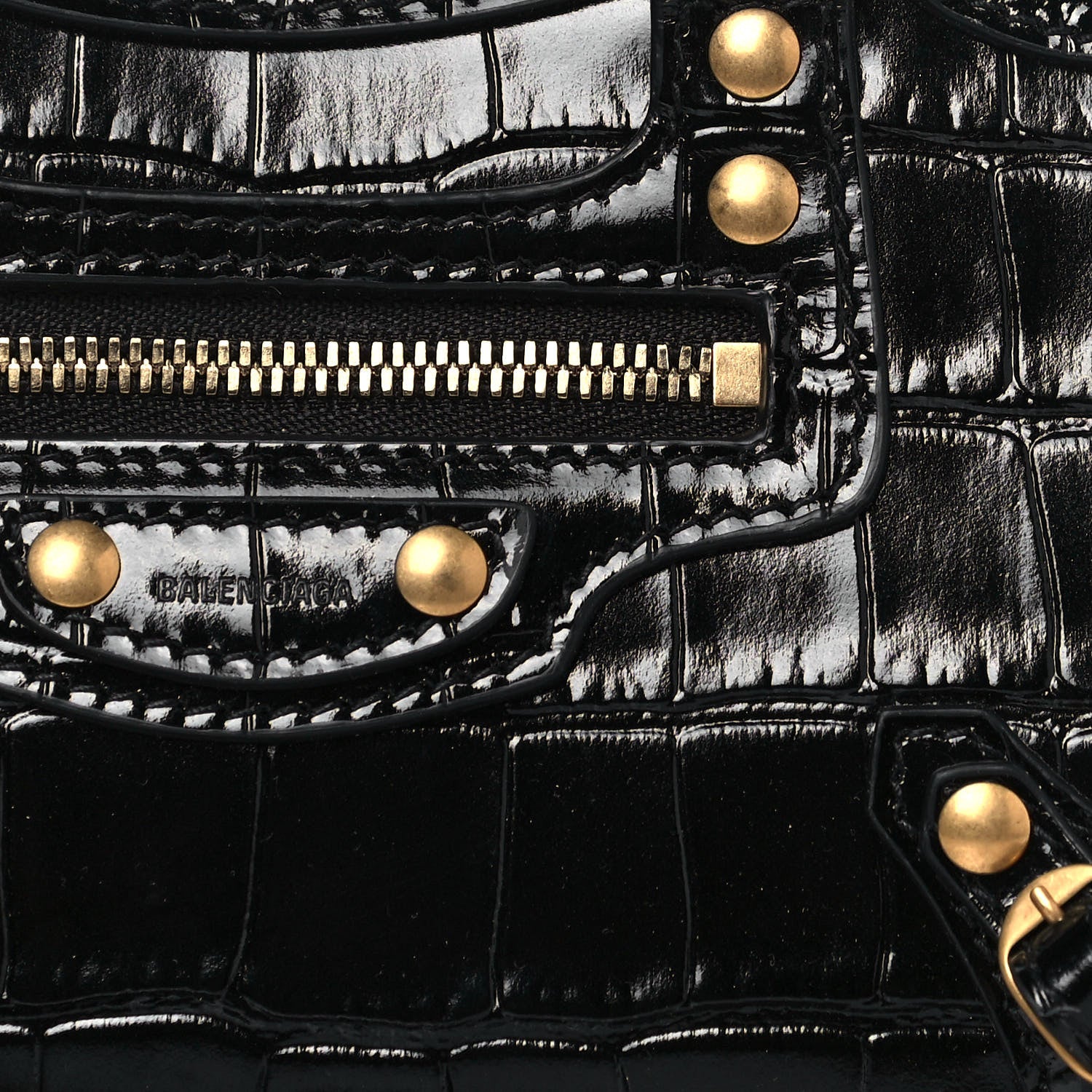 Balenciaga Shiny Supple Calfskin Crocodile Embossed Neo Classic Gold Hardware Super Nano City Crossbody Black 6 of 10