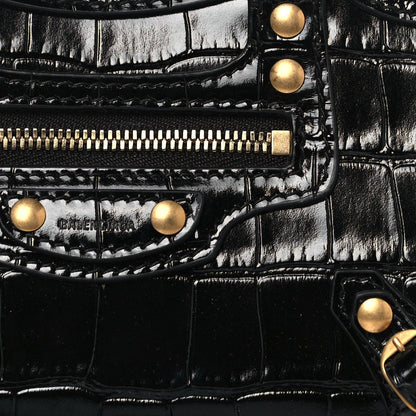 Balenciaga Shiny Supple Calfskin Crocodile Embossed Neo Classic Gold Hardware Super Nano City Crossbody Black 6 of 10