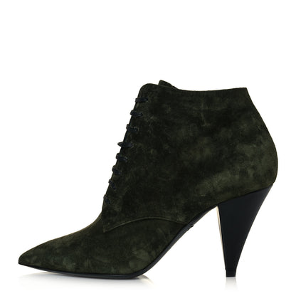 Saint Laurent Suede Kiki Lace-Up Ankle Boot 38 Military 1 of 8