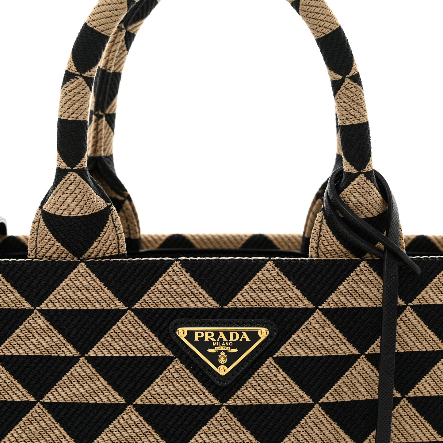 Jacquard Saffiano Triangolo Symbole Embroidered Small Tote Black Corda