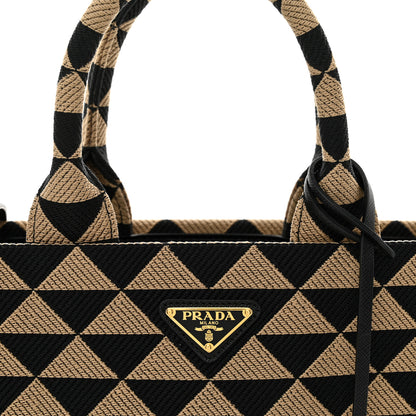 Prada Jacquard Saffiano Triangolo Symbole Embroidered Small Tote Black Corda 5 of 9