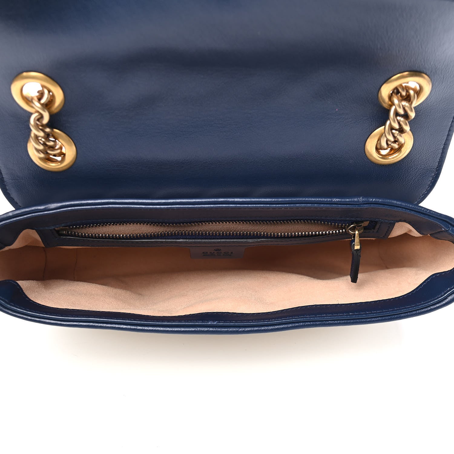 Gucci Vintage Effect Calfskin Matelasse Diagonal Small Torchon GG Marmont Shoulder Bag Mystic White Blue Agata 4 of 4