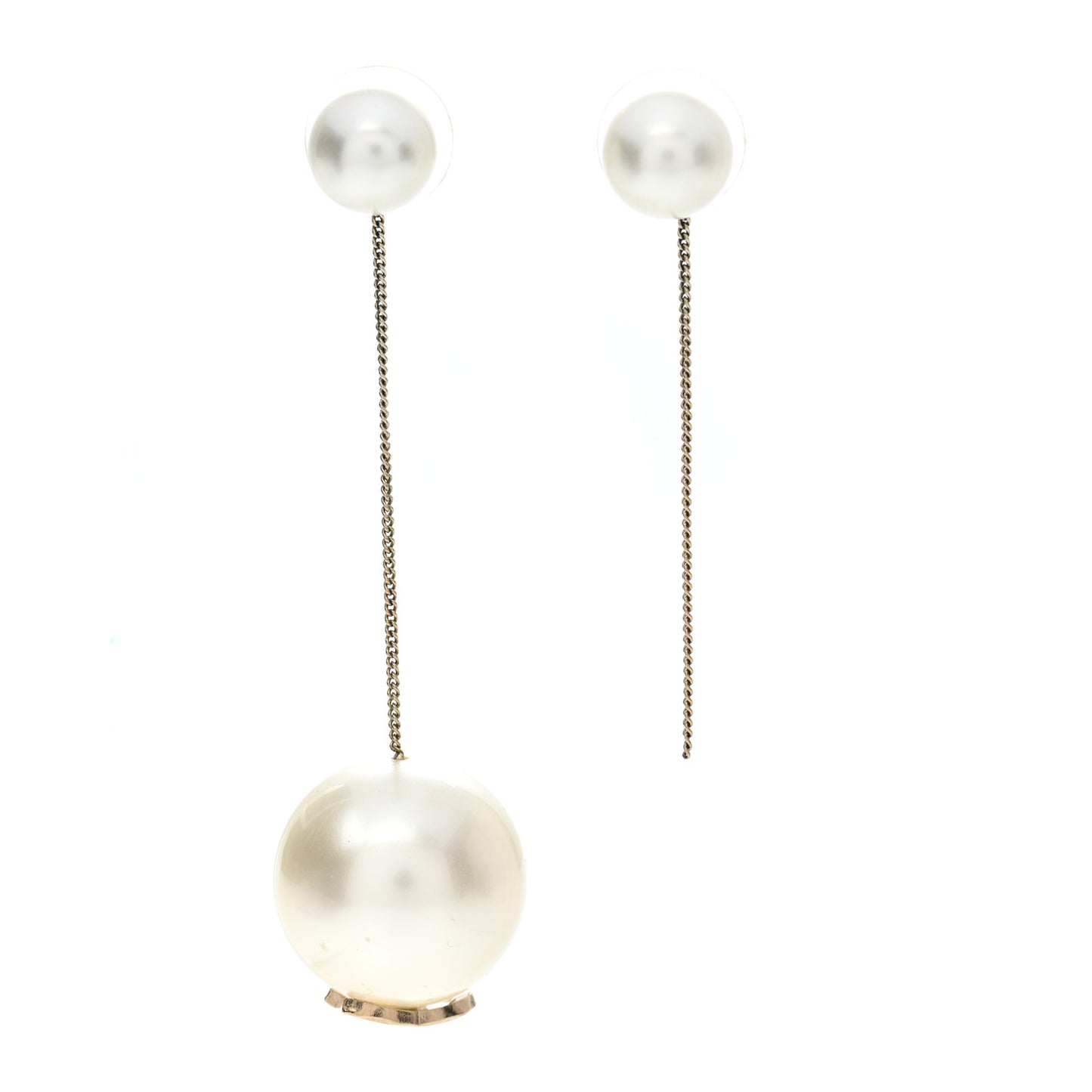 Pearl CC Chain Drop Earrings Gold