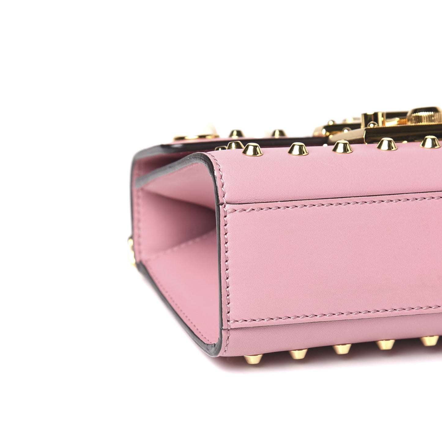 Calfskin Studded Small Padlock Shoulder Bag Carmine Rose
