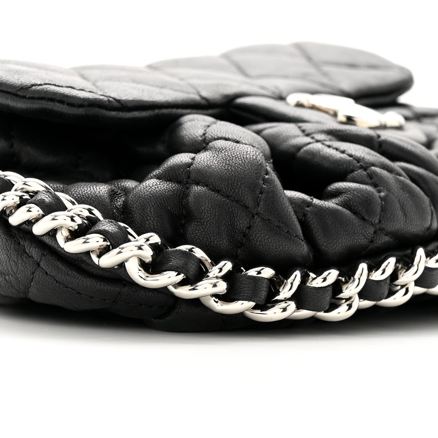 Washed Lambskin Quilted Mini Chain Around Flap Black