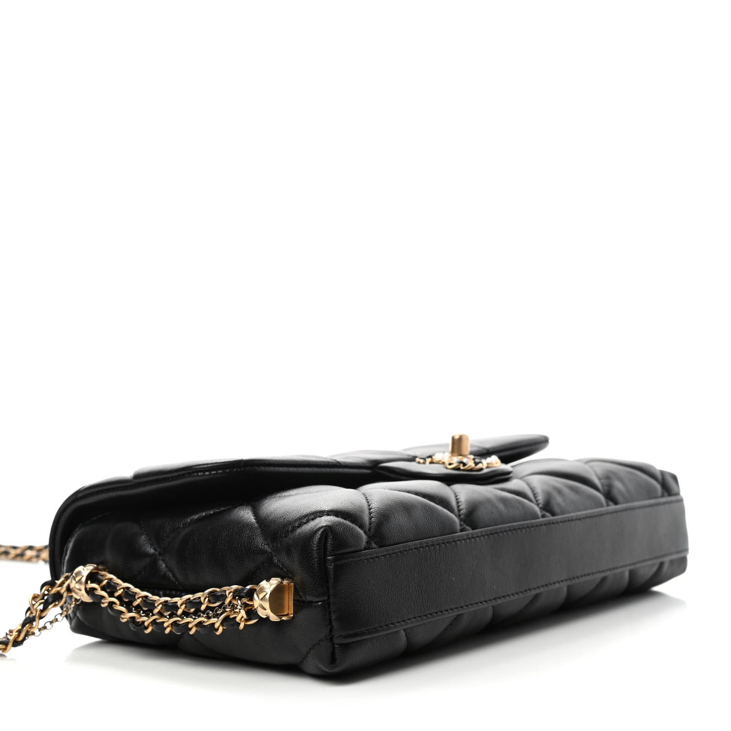 Lambskin Quilted Jewel Chain Flap Bag Black