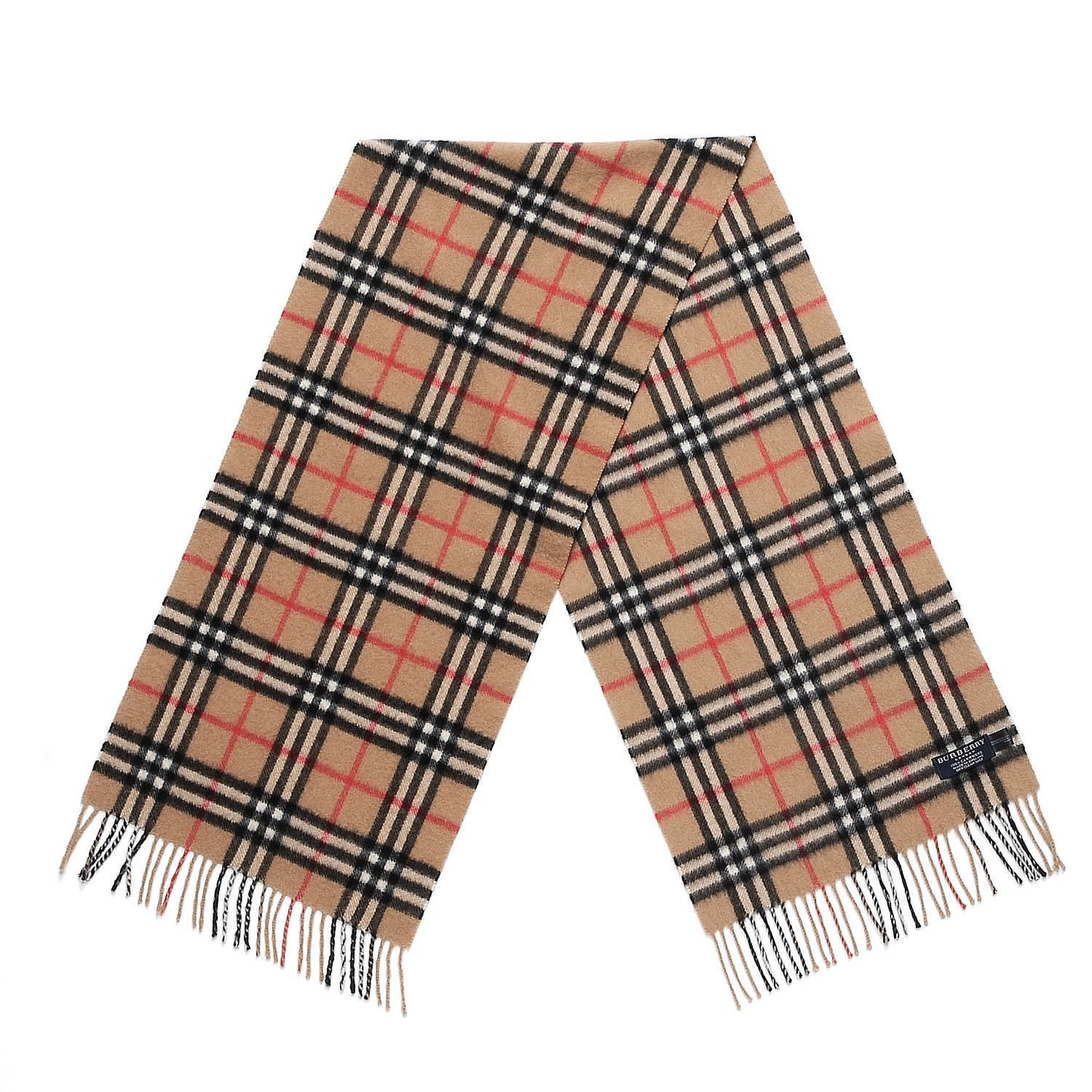 Cashmere House Check Fringe Scarf Camel