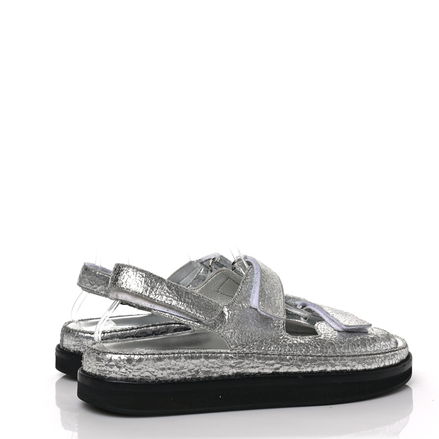 Metallic Crackled Calfskin Velcro Dad Sandals 40.5 Silver