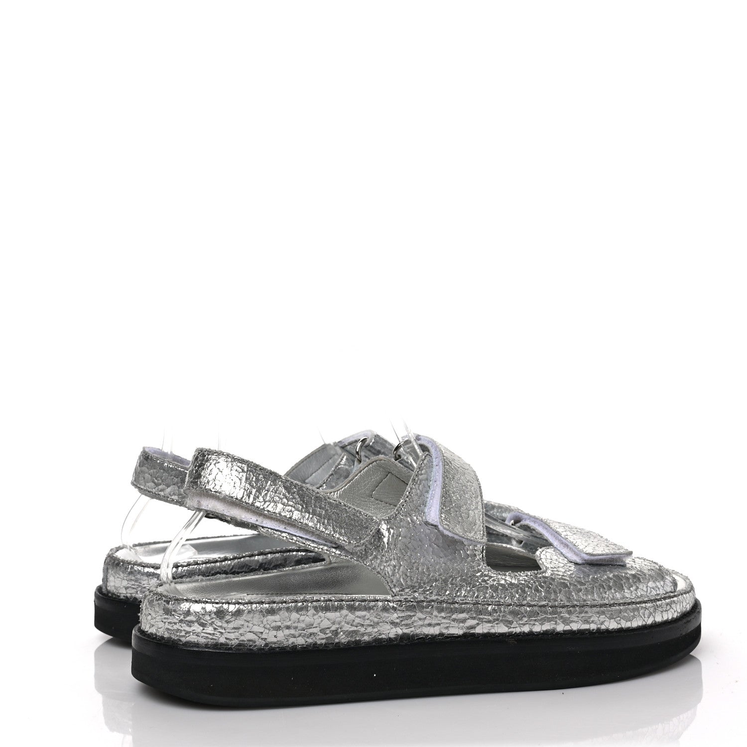 Chanel Metallic Crackled Calfskin Velcro Dad Sandals 40.5 Silver 4 of 6