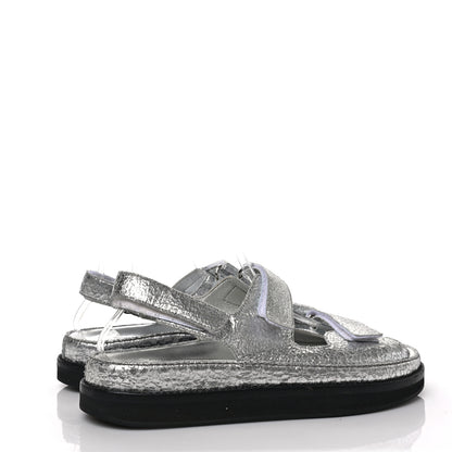 Chanel Metallic Crackled Calfskin Velcro Dad Sandals 40.5 Silver 4 of 6
