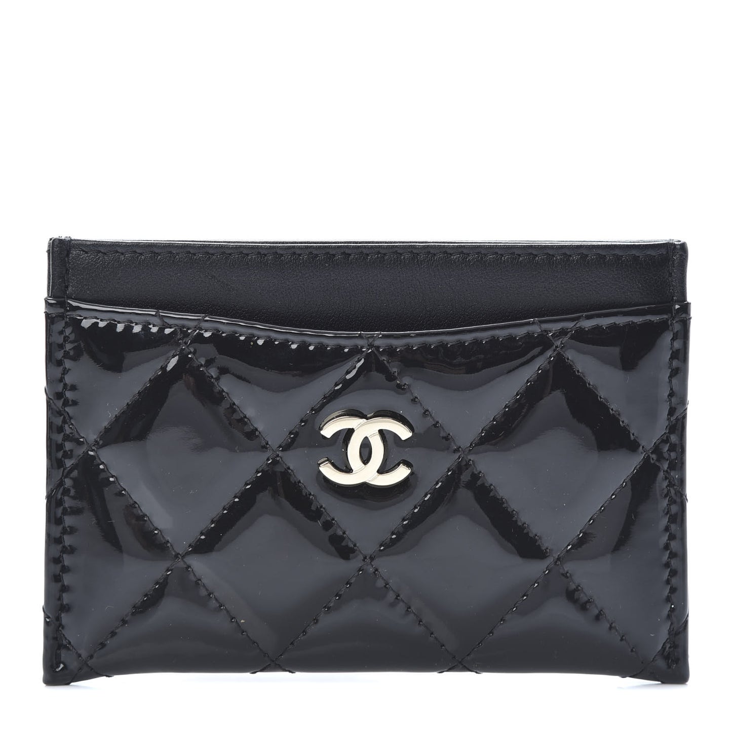 Patent Calfskin Quilted Card Holder Black