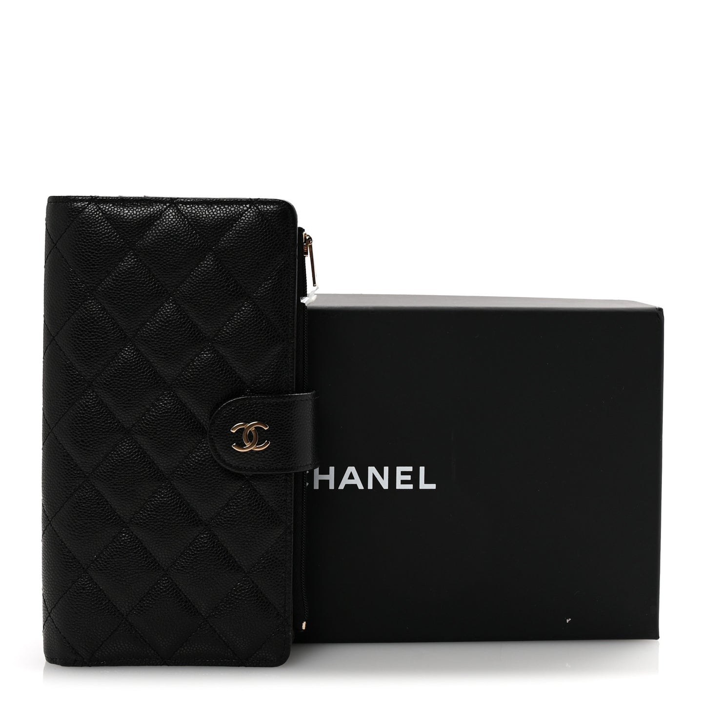 Caviar Quilted Long Zipped Wallet Black