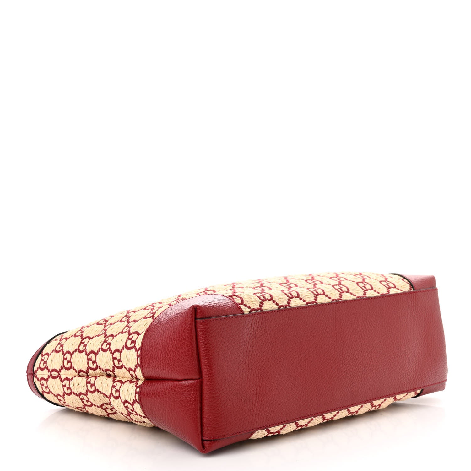 Gucci Straw Jacquard Dollar Calfskin GG Monogram Medium Ophidia Shopping Tote Natural New Cherry Red 4 of 11