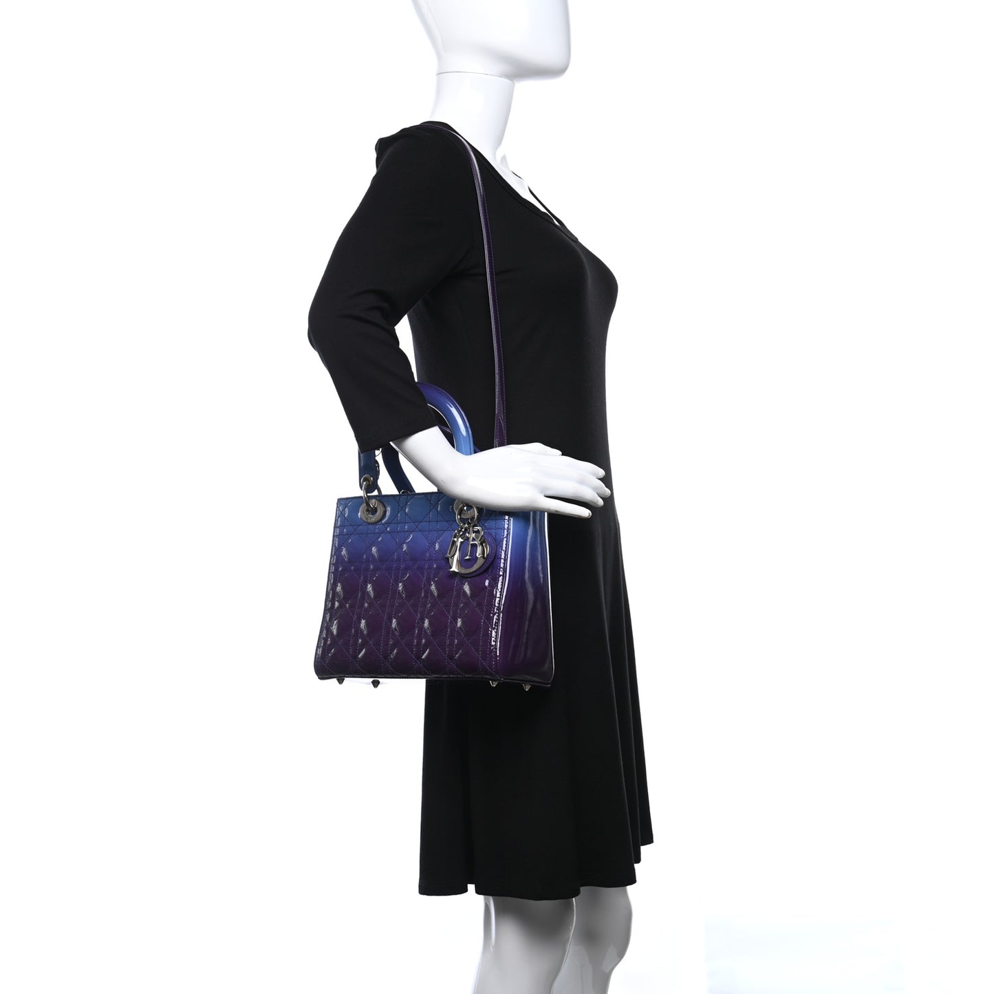 Patent Cannage Gradient Medium Lady Dior Purple Blue