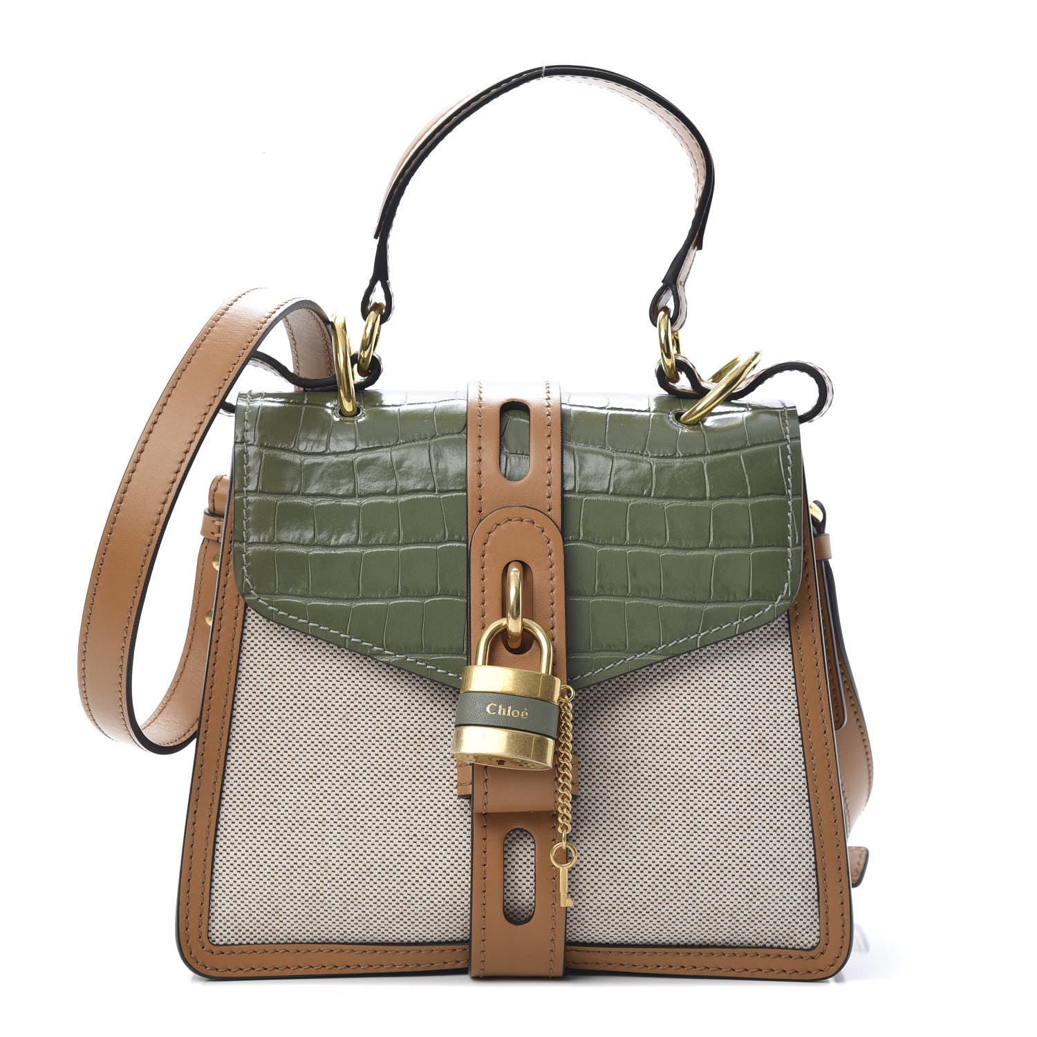 Chloe Calfskin Crocodile Embossed Canvas Small Aby Day Shoulder Bag Misty Forest 1 of 10