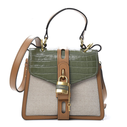 Chloe Calfskin Crocodile Embossed Canvas Small Aby Day Shoulder Bag Misty Forest 1 of 10